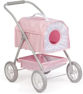 JC Toys - Berenguer Boutique | Deluxe Folding Pet Stroller | Pink Floral Collection | Removable Pet Carrier for Dolls and Plush | Ages 3 