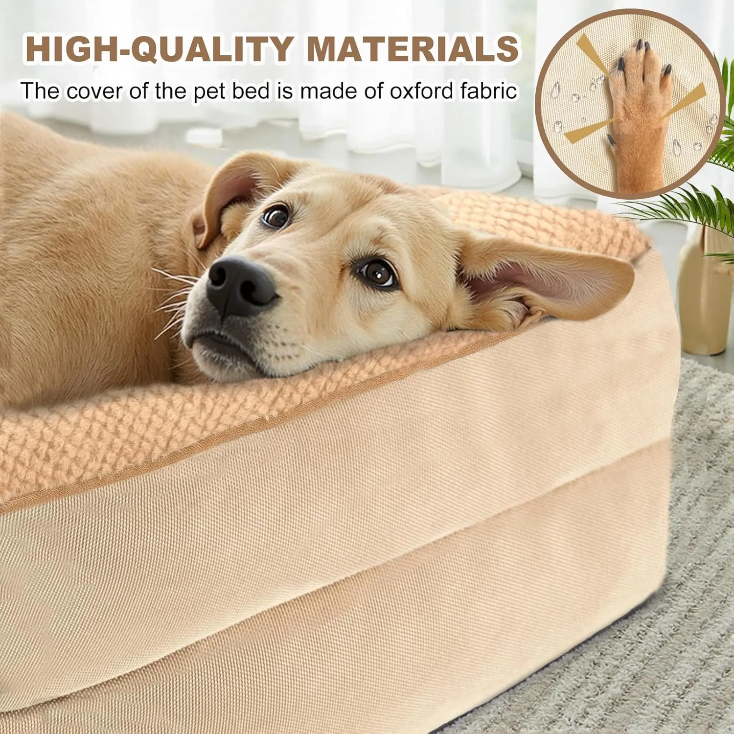 JOYELF Orthopedic Dog Bed for Large Dogs, Foam Sofa Couch Bed, Bolster Waterproof Pet Bed with Removable Washable Cover and Nonskid Bottom, Durable Dog Bed Couch for Medium to Large Dogs -Khaki