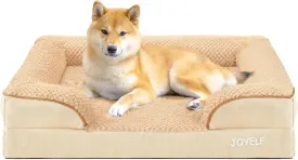 JOYELF Orthopedic Dog Bed for Medium Dogs, Foam Sofa Couch Bed, Bolster Waterproof Pet Bed with Removable Washable Cover and Nonskid Bottom, Durable Dog Bed Couch for Medium Dogs -Khaki