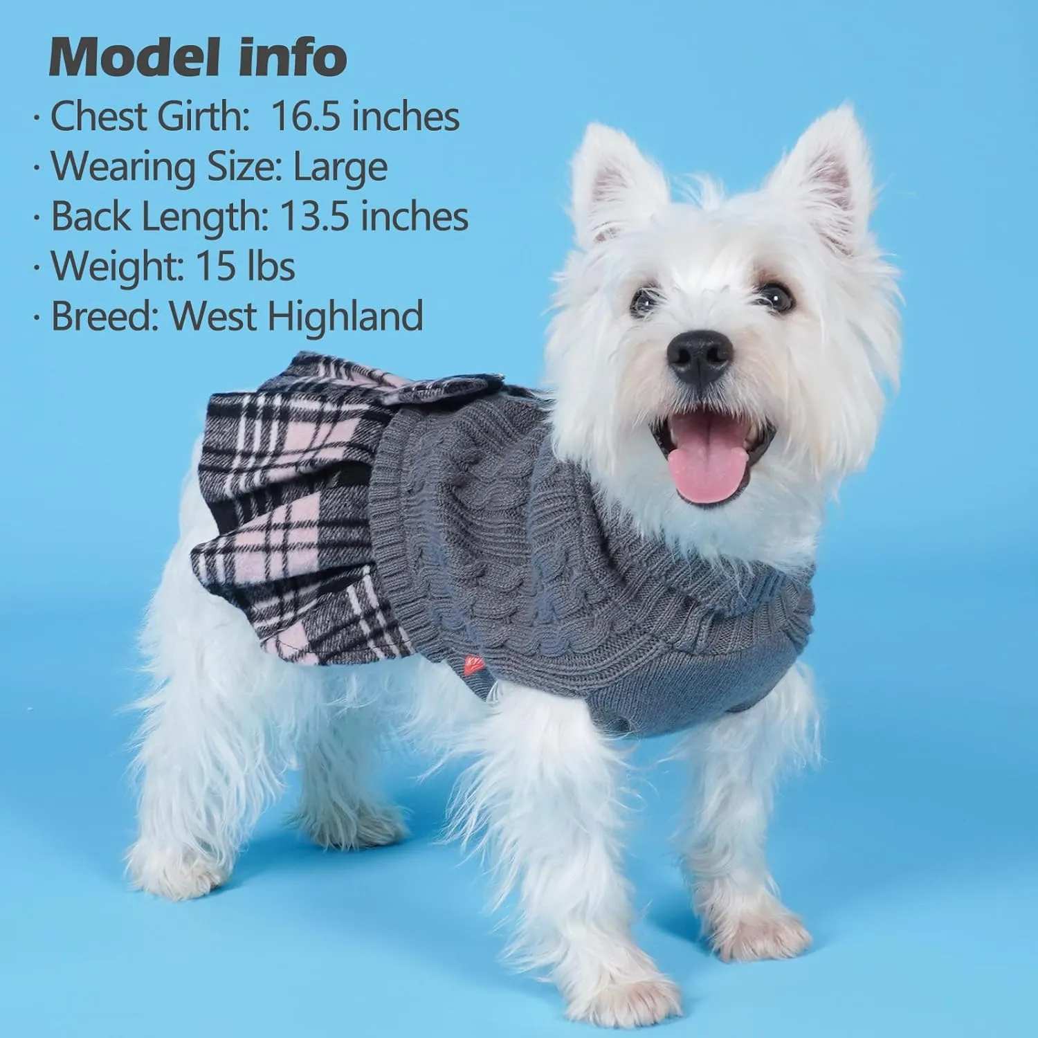 KYEESE Dog Sweater Large Dogs Sweater with Bowtie Checkered Soft Clothes Large Size Dogs Turtleneck Warm Pet Sweater Pet Sweater Dress Dog Coats, Grey, 3L