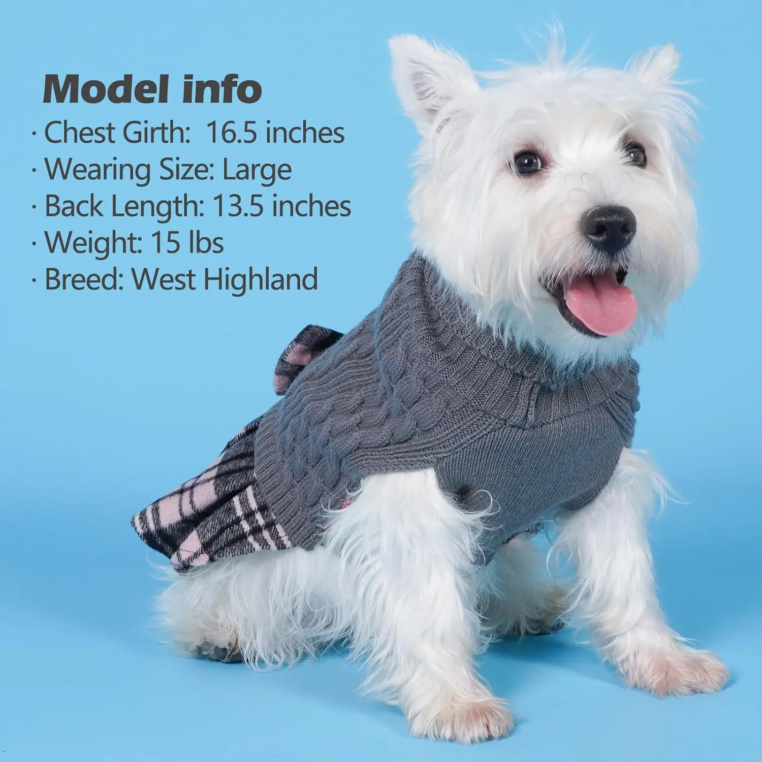 KYEESE Dog Sweater Large Dogs Sweater with Bowtie Checkered Soft Clothes Large Size Dogs Turtleneck Warm Pet Sweater Pet Sweater Dress Dog Coats, Grey, 3L