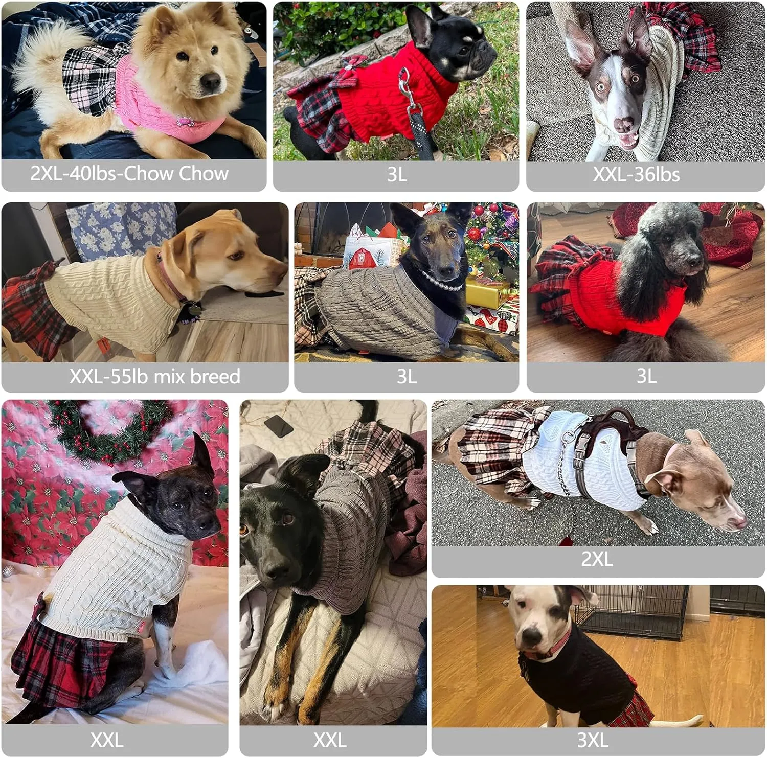 KYEESE Dog Sweater Large Dogs Sweater with Bowtie Checkered Soft Clothes Large Size Dogs Turtleneck Warm Pet Sweater Pet Sweater Dress Dog Coats, Grey, 3L