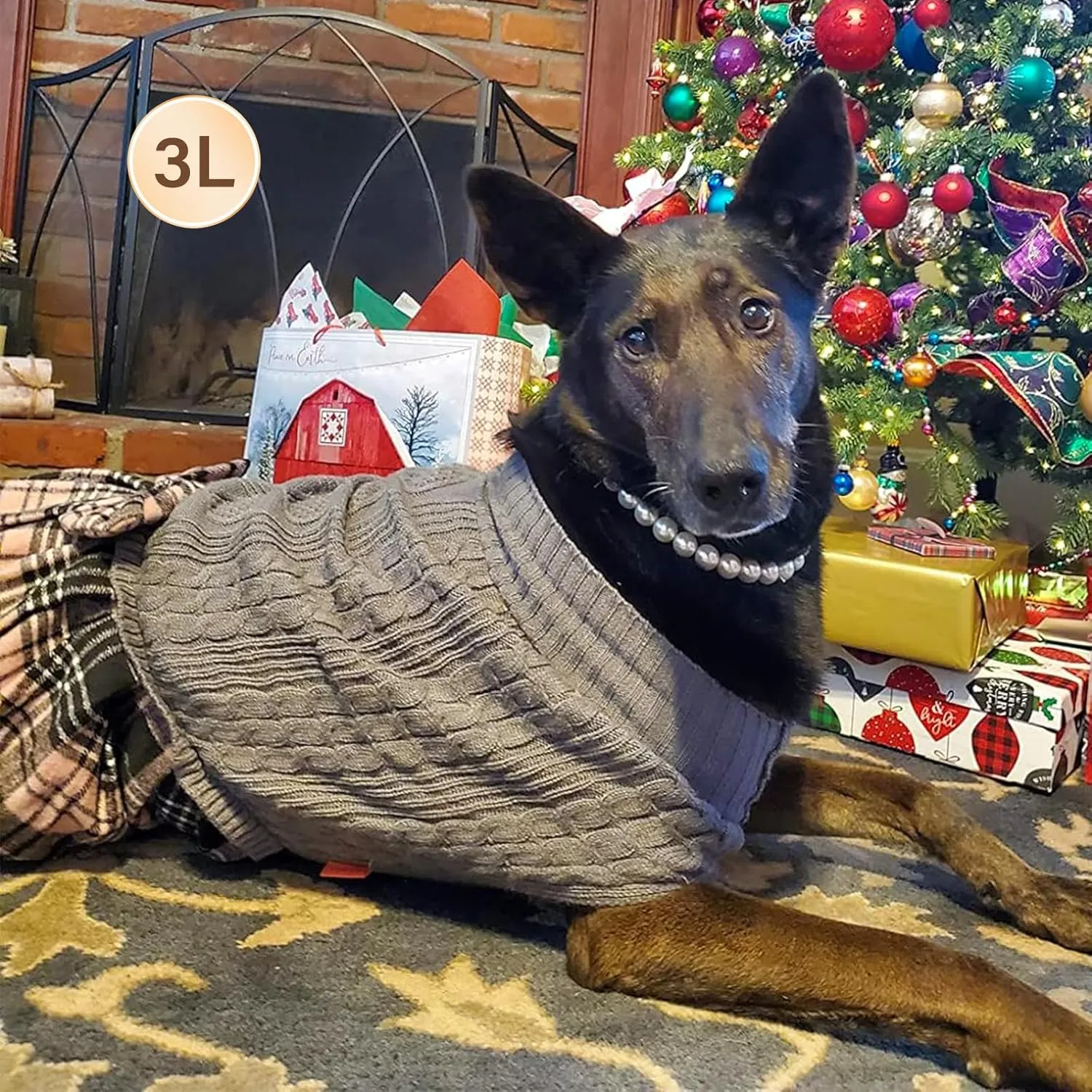 KYEESE Dog Sweater Large Dogs Sweater with Bowtie Checkered Soft Clothes Large Size Dogs Turtleneck Warm Pet Sweater Pet Sweater Dress Dog Coats, Grey, 3L