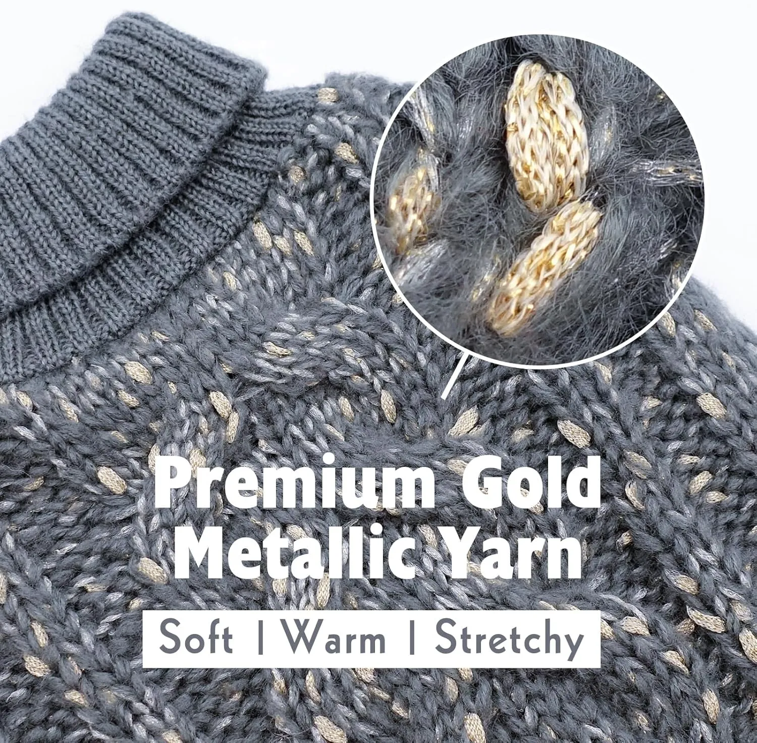 KYEESE Dog Sweater Warm Dog Clothes for Small Dog Pullover Dog Coat Turtleneck Knitwear Sweater with Golden Yarn for Fall Winter, Grey, X-Small
