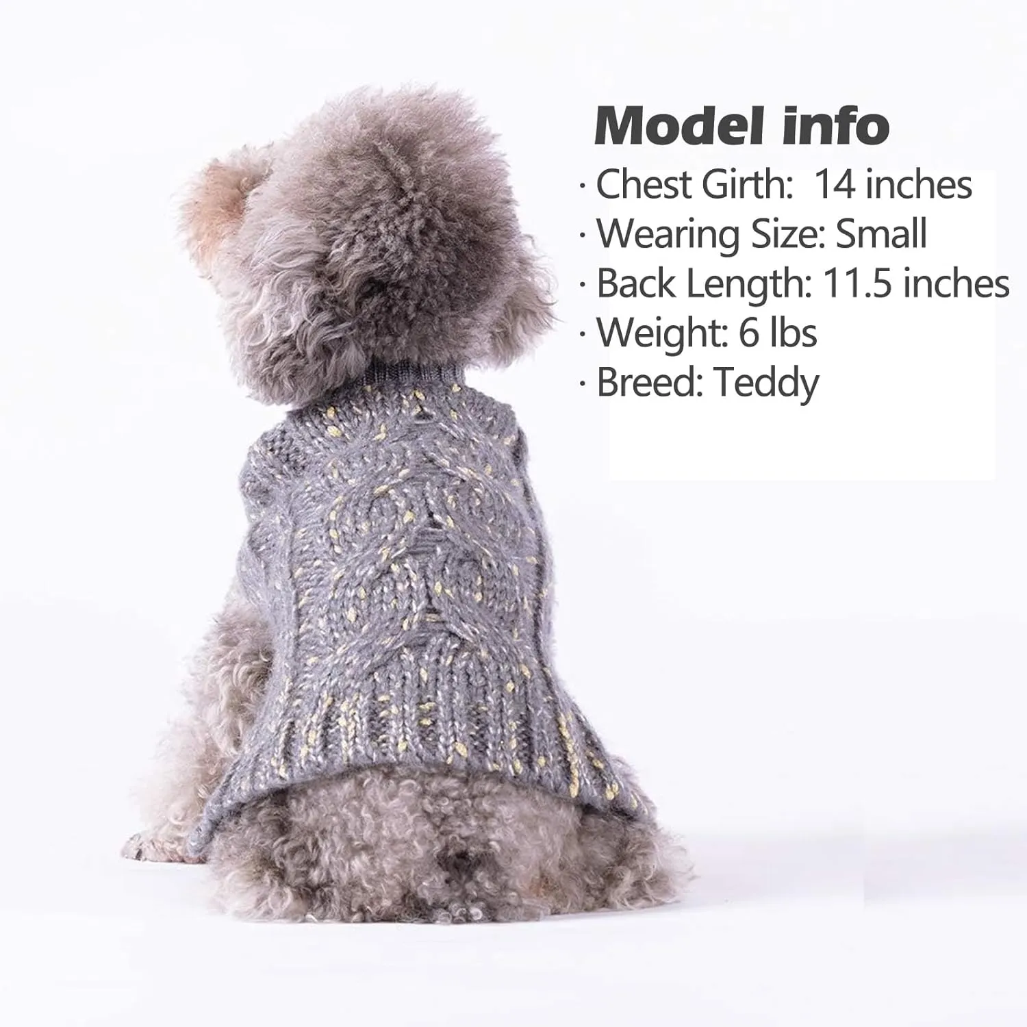 KYEESE Dog Sweater Warm Dog Clothes for Small Dog Pullover Dog Coat Turtleneck Knitwear Sweater with Golden Yarn for Fall Winter, Grey, X-Small