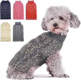 KYEESE Dog Sweater Warm Dog Clothes for Small Dog Pullover Dog Coat Turtleneck Knitwear Sweater with Golden Yarn for Fall Winter, Grey, X-Small