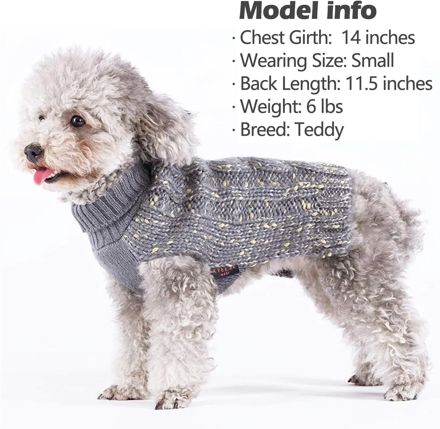 KYEESE Dog Sweater Warm Dog Clothes for Small Dog Pullover Dog Coat Turtleneck Knitwear Sweater with Golden Yarn for Fall Winter, Grey, X-Small