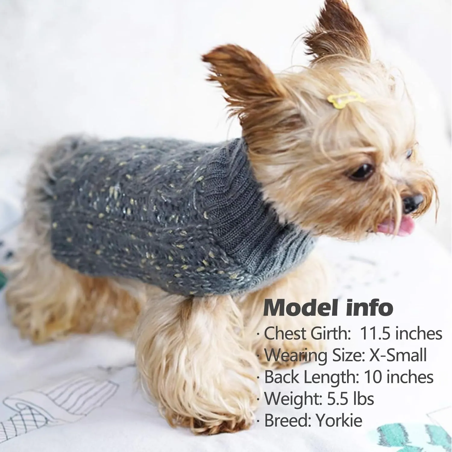 KYEESE Dog Sweater Warm Dog Clothes for Small Dog Pullover Dog Coat Turtleneck Knitwear Sweater with Golden Yarn for Fall Winter, Grey, X-Small