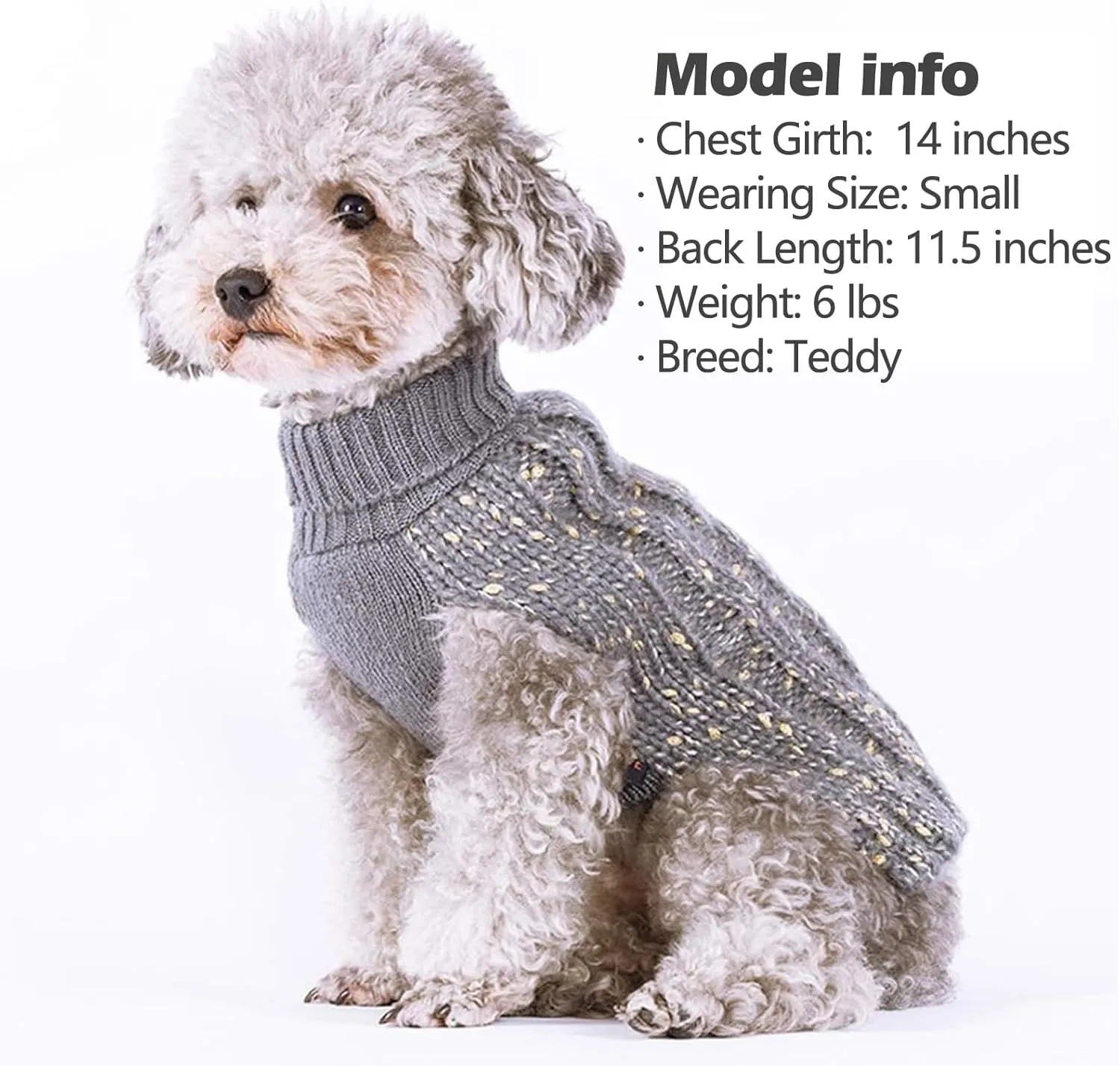 KYEESE Dog Sweater Warm Dog Clothes for Small Dog Pullover Dog Coat Turtleneck Knitwear Sweater with Golden Yarn for Fall Winter, Grey, X-Small