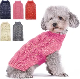 KYEESE Dog Sweater Warm Dog Clothes for Small Dog Pullover Dog Coat Turtleneck Knitwear Sweater with Golden Yarn for Fall Winter, Pink, X-Small