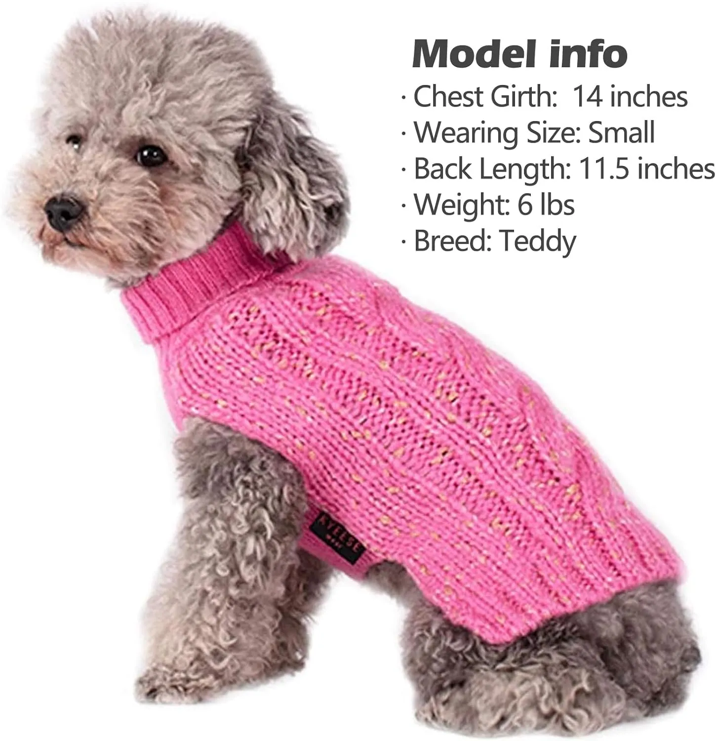 KYEESE Dog Sweater Warm Dog Clothes for Small Dog Pullover Dog Coat Turtleneck Knitwear Sweater with Golden Yarn for Fall Winter, Pink, X-Small