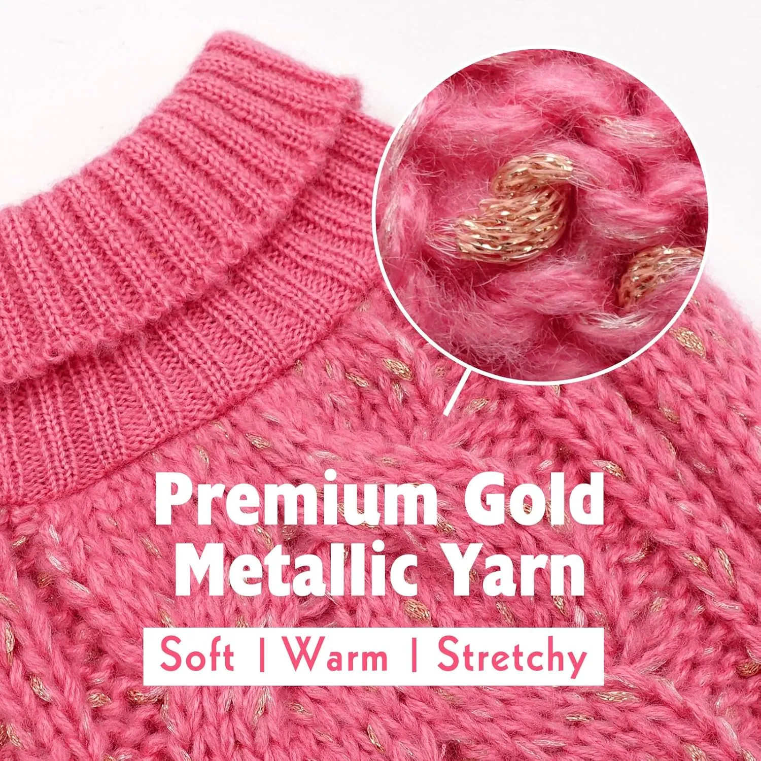 KYEESE Dog Sweater Warm Dog Clothes for Small Dog Pullover Dog Coat Turtleneck Knitwear Sweater with Golden Yarn for Fall Winter, Pink, X-Small
