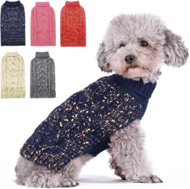 KYEESE Dog Sweater Warm Dogs Clothes for Small Dog Pullover Dogs Coat Turtleneck Knitwear Sweater with Golden Yarn for Fall Winter, Navy Blue, X-Small