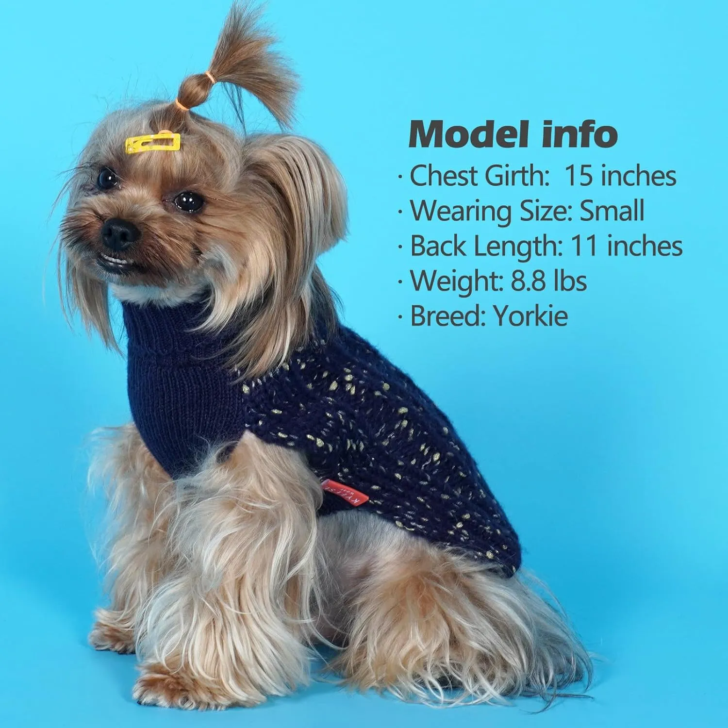 KYEESE Dog Sweater Warm Dogs Clothes for Small Dog Pullover Dogs Coat Turtleneck Knitwear Sweater with Golden Yarn for Fall Winter, Navy Blue, X-Small
