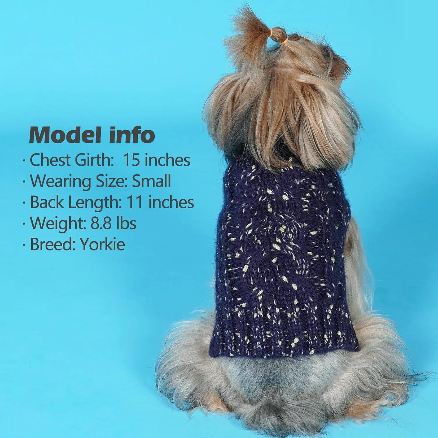 KYEESE Dog Sweater Warm Dogs Clothes for Small Dog Pullover Dogs Coat Turtleneck Knitwear Sweater with Golden Yarn for Fall Winter, Navy Blue, X-Small