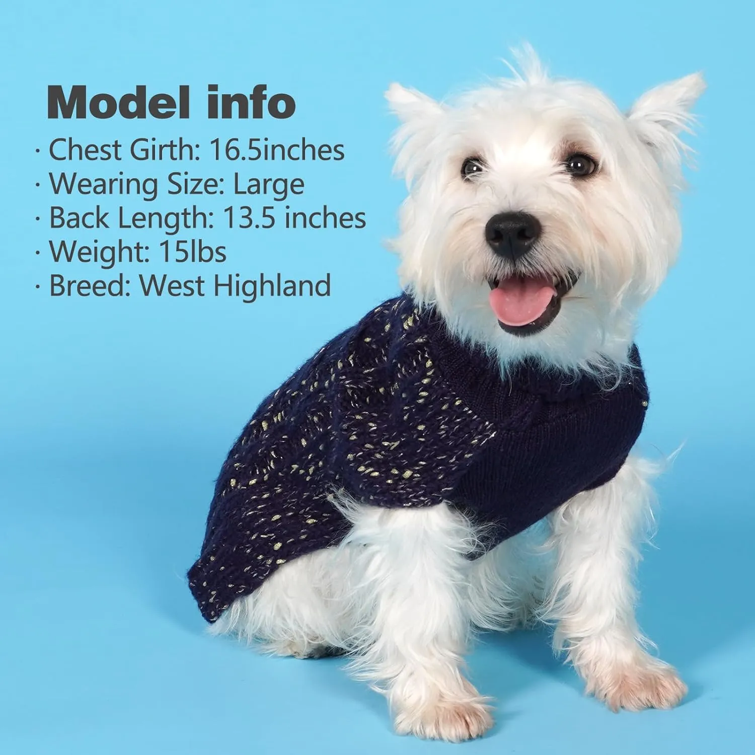 KYEESE Dog Sweater Warm Dogs Clothes for Small Dog Pullover Dogs Coat Turtleneck Knitwear Sweater with Golden Yarn for Fall Winter, Navy Blue, X-Small