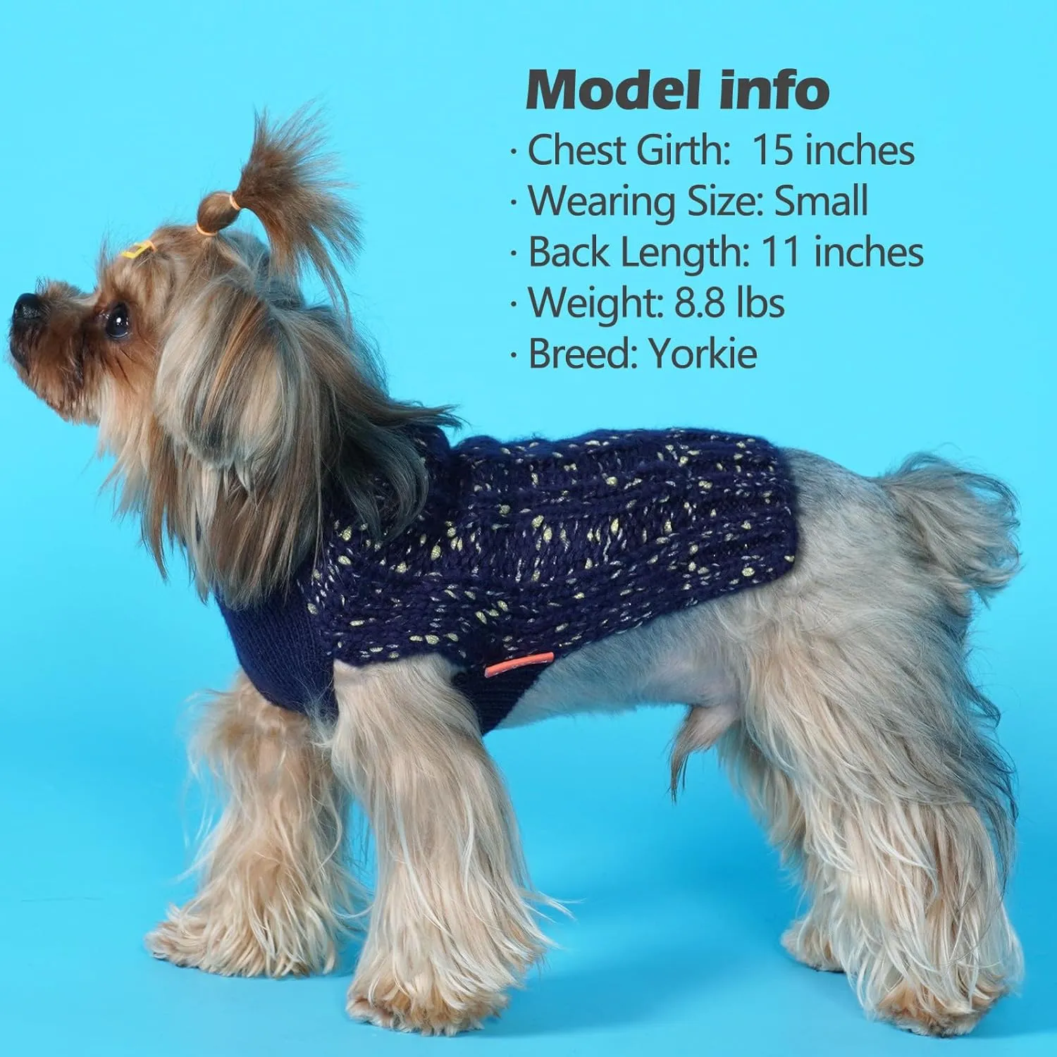 KYEESE Dog Sweater Warm Dogs Clothes for Small Dog Pullover Dogs Coat Turtleneck Knitwear Sweater with Golden Yarn for Fall Winter, Navy Blue, X-Small