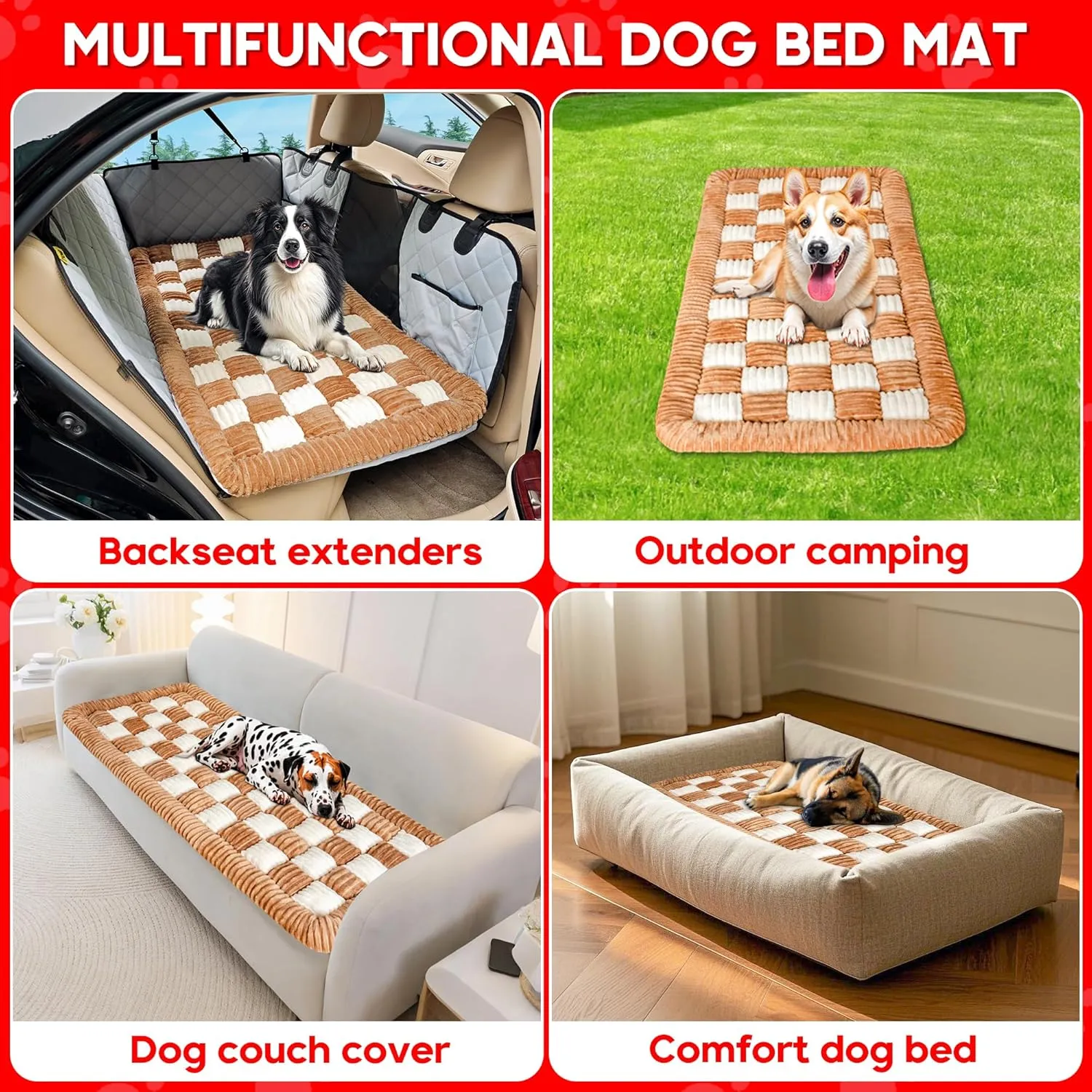 Loiion Dog Car Bed Mat, Non-Slip Backseat Extender Pet Blanket, Plaid Dog Bed for SUVs, Sedans & Trucks, Chew-Resistant Travel Pad for Dogs, Easy Clean & Scratch-Proof & Comfort (50"x24.6")