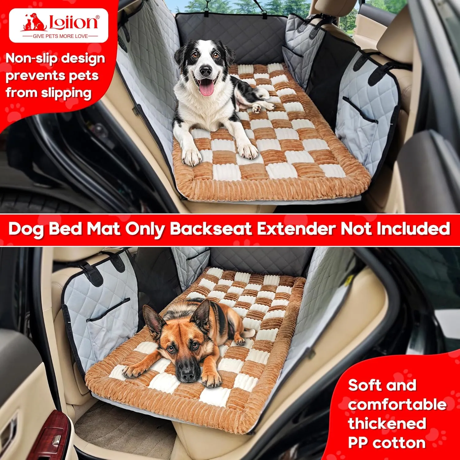 Loiion Dog Car Bed Mat, Non-Slip Backseat Extender Pet Blanket, Plaid Dog Bed for SUVs, Sedans & Trucks, Chew-Resistant Travel Pad for Dogs, Easy Clean & Scratch-Proof & Comfort (50"x24.6")