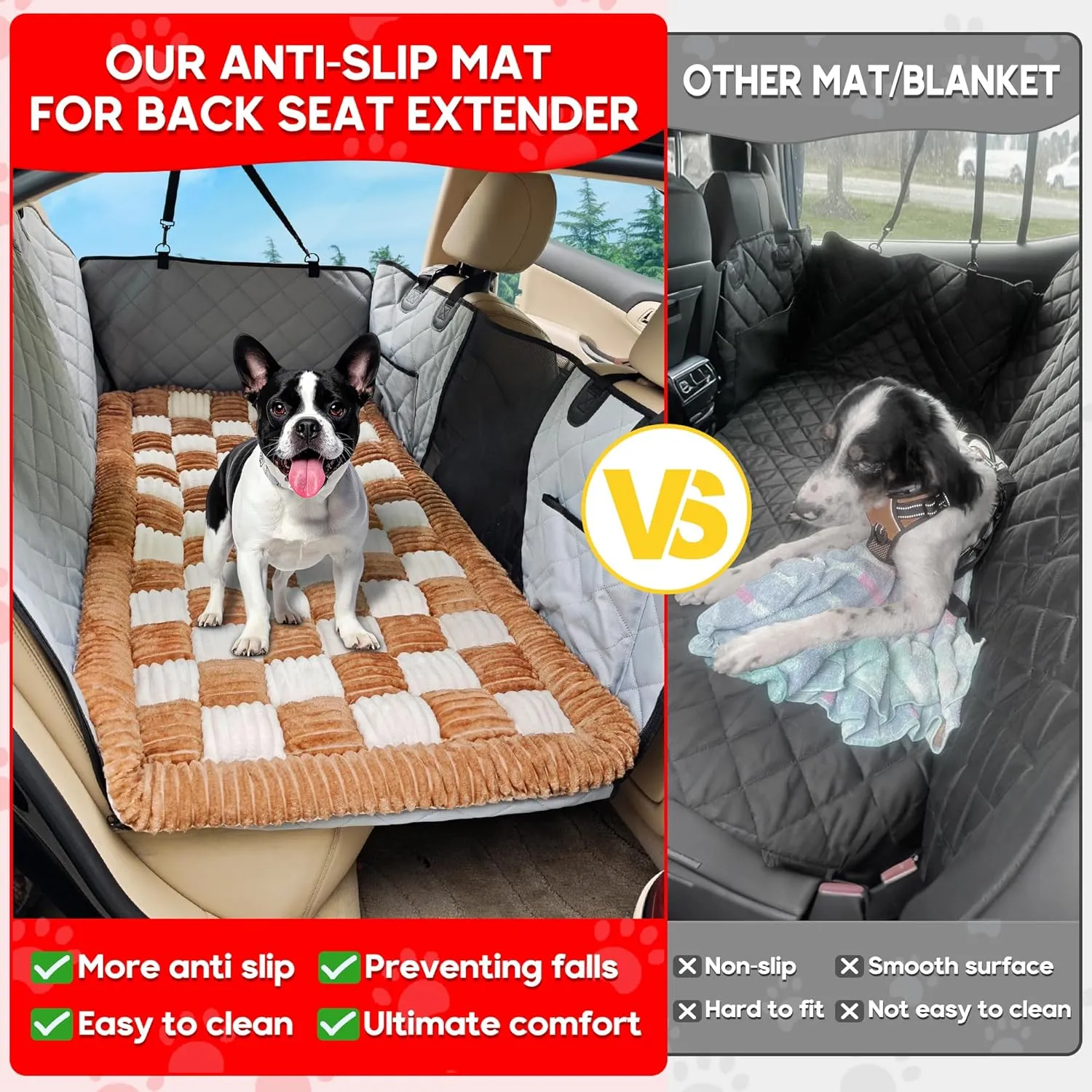 Loiion Dog Car Bed Mat, Non-Slip Backseat Extender Pet Blanket, Plaid Dog Bed for SUVs, Sedans & Trucks, Chew-Resistant Travel Pad for Dogs, Easy Clean & Scratch-Proof & Comfort (50"x24.6")
