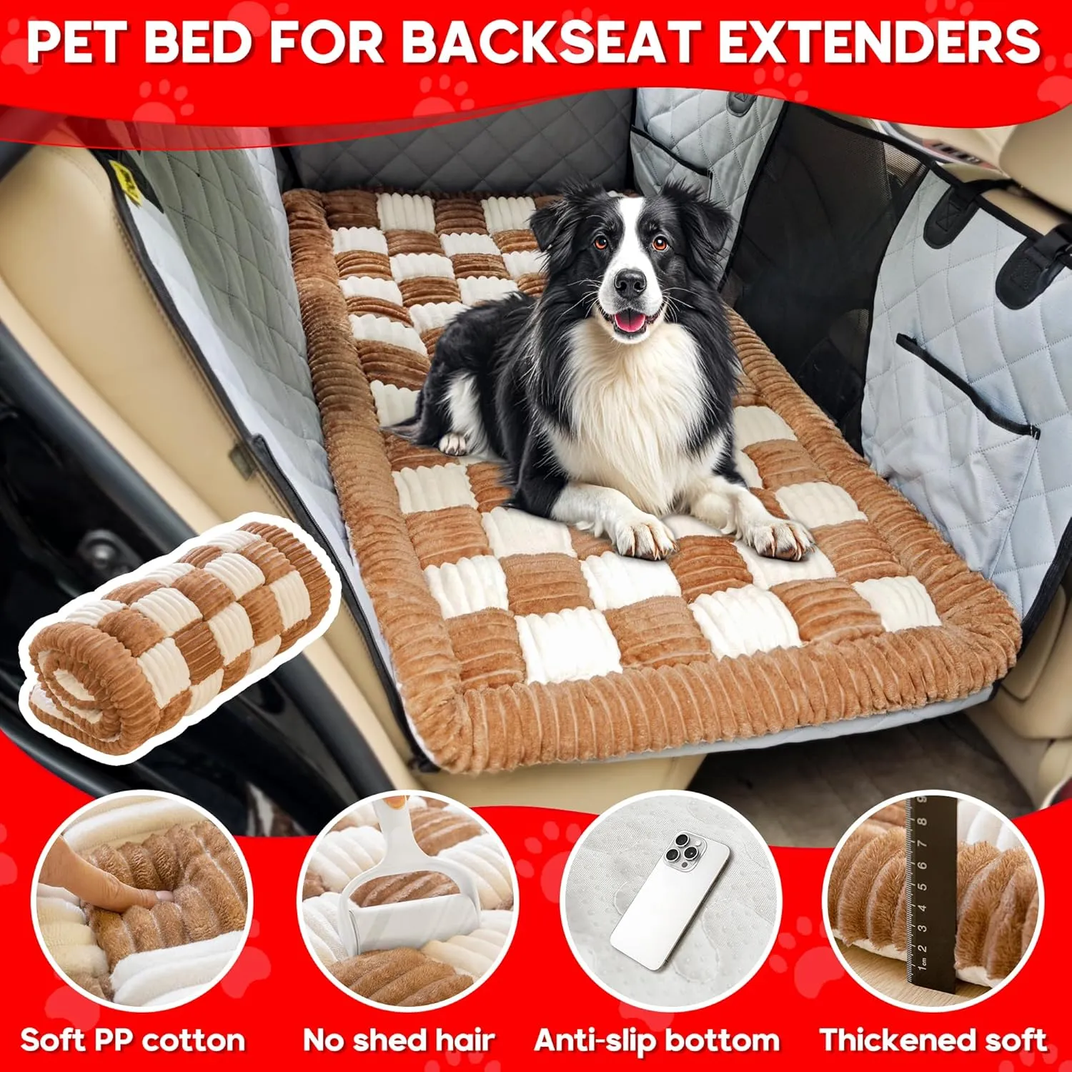 Loiion Dog Car Bed Mat, Non-Slip Backseat Extender Pet Blanket, Plaid Dog Bed for SUVs, Sedans & Trucks, Chew-Resistant Travel Pad for Dogs, Easy Clean & Scratch-Proof & Comfort (50"x24.6")