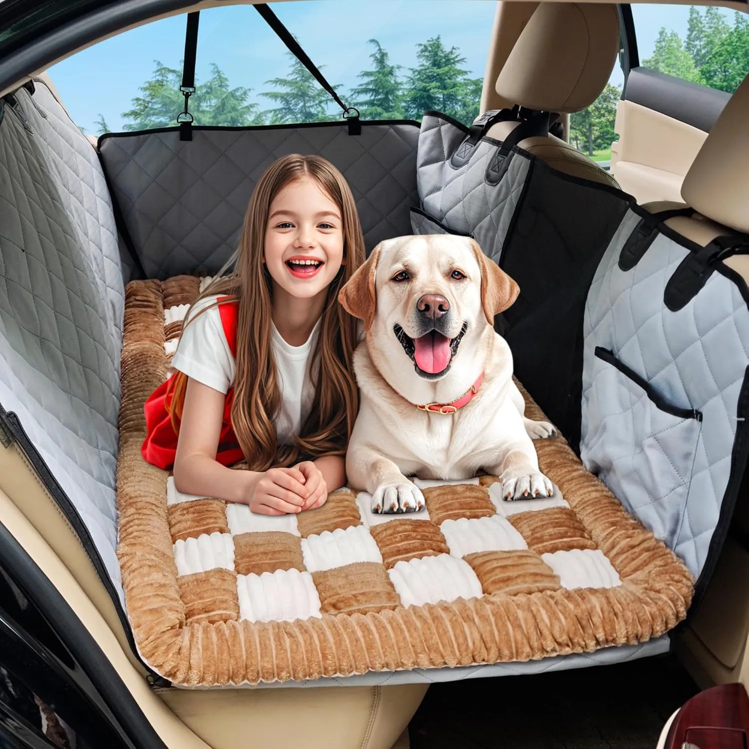Loiion Dog Car Bed Mat, Non-Slip Backseat Extender Pet Blanket, Plaid Dog Bed for SUVs, Sedans & Trucks, Chew-Resistant Travel Pad for Dogs, Easy Clean & Scratch-Proof & Comfort (50"x24.6")