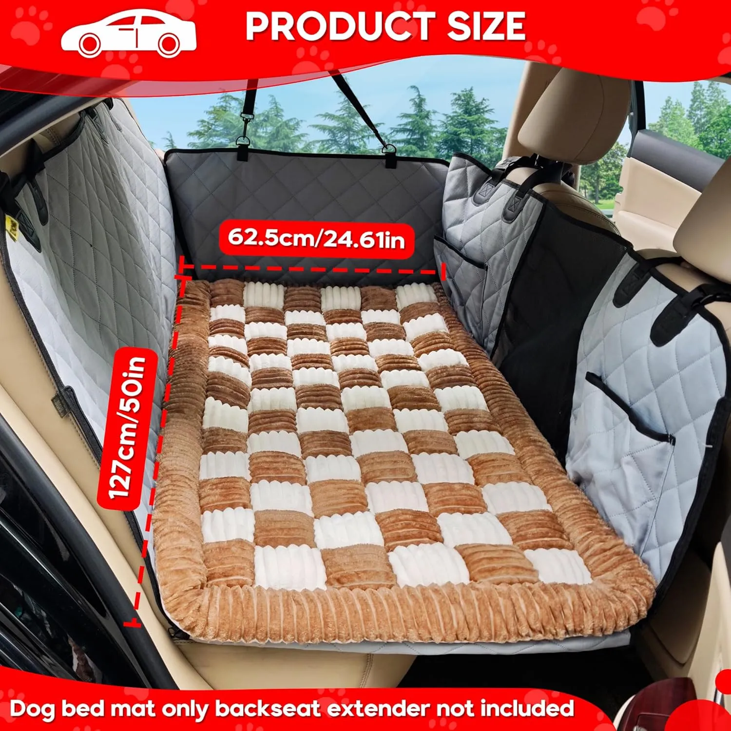 Loiion Dog Car Bed Mat, Non-Slip Backseat Extender Pet Blanket, Plaid Dog Bed for SUVs, Sedans & Trucks, Chew-Resistant Travel Pad for Dogs, Easy Clean & Scratch-Proof & Comfort (50"x24.6")