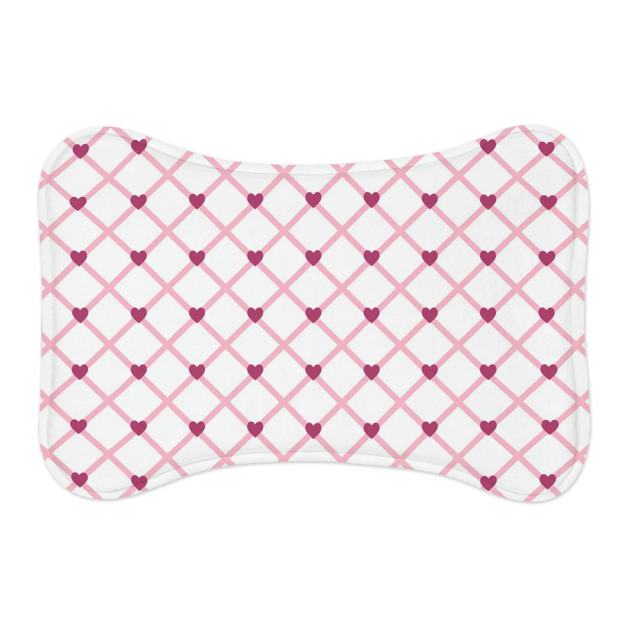Lovely Pink Heart Pattern White Pet Feeding Mat Bone Shape Cats & Dogs