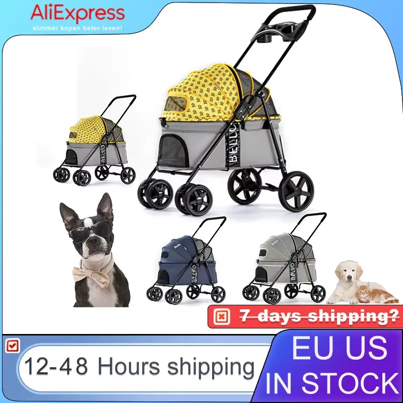 Luxury Pet Cat Stroller Baby Stroller Newborn Foldable Large Space Trolley Travel Bag Dog Transporter Carrier Breathable Mesh
