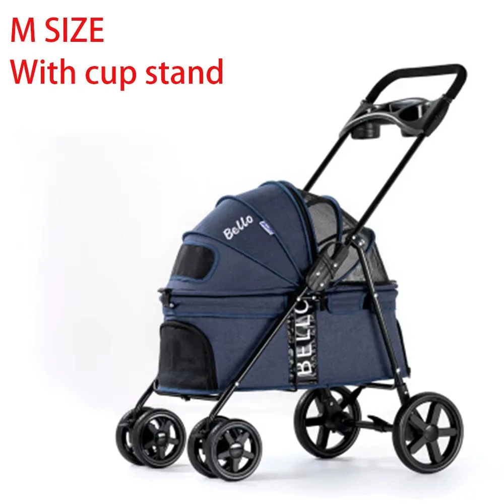 Luxury Pet Cat Stroller Baby Stroller Newborn Foldable Large Space Trolley Travel Bag Dog Transporter Carrier Breathable Mesh