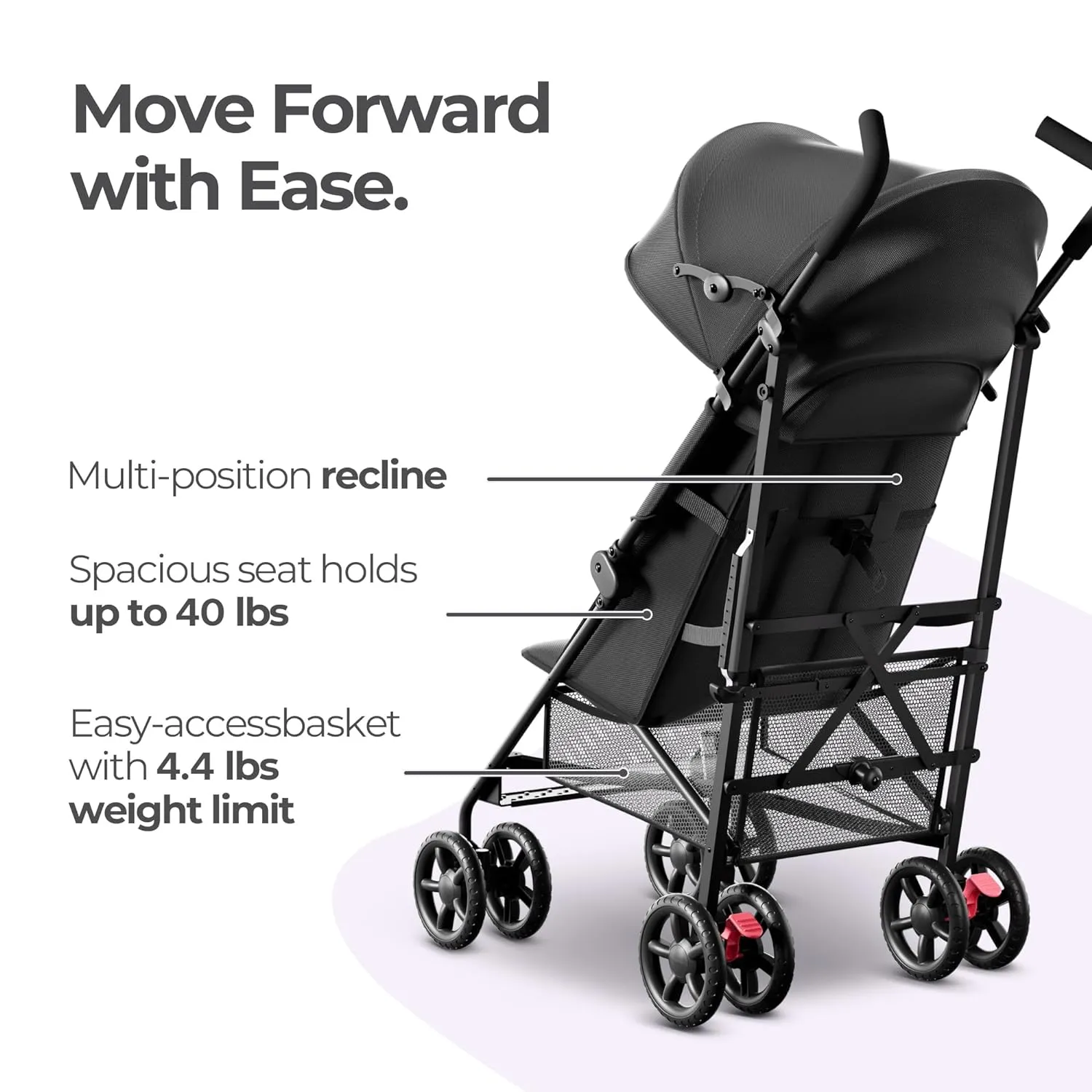 MAMA & BABY Trek Lite Umbrella Stroller - Compact Fold, Multi-Position Recline, Travel Stroller with Carry Strap, Large Storage and Cup Holder