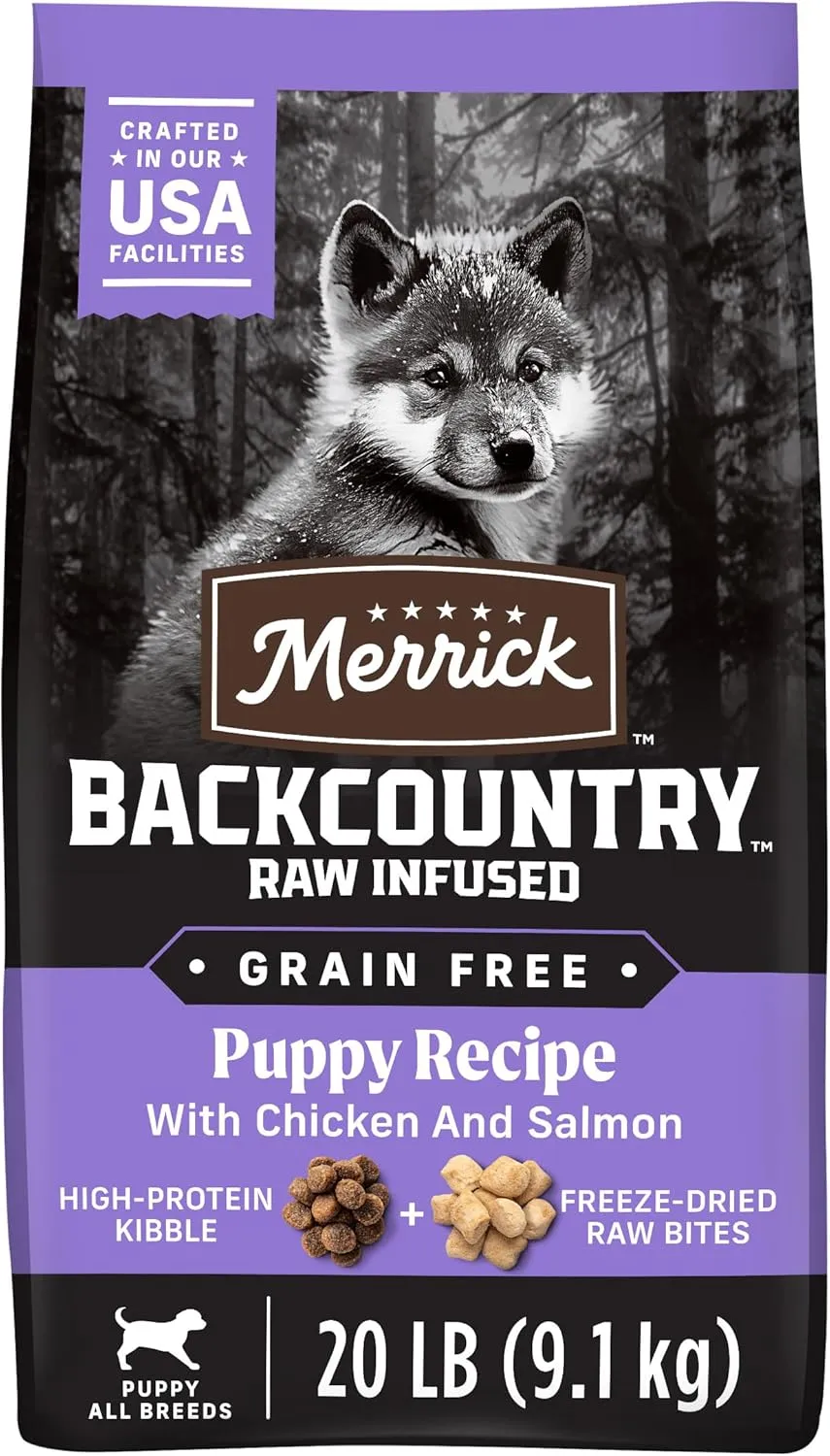 Merrick Backcountry Grain Free Dry Puppy Dog Food, Kibble with Freeze Dried Raw Pieces, Chicken Recipe - 20.0 lb. Bag