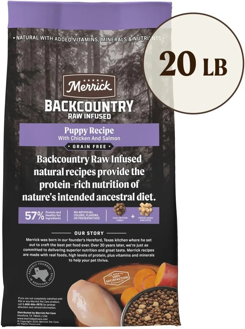 Merrick Backcountry Grain Free Dry Puppy Dog Food, Kibble with Freeze Dried Raw Pieces, Chicken Recipe - 20.0 lb. Bag
