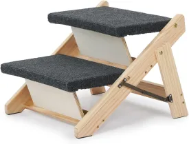MEWANG Wood Pet Stairs/Pet Steps - Foldable 2 Levels Dog Stairs & Ramp Perfect for Beds and Cars - Portable Dog/Cat Ladder Up to 110 Pounds