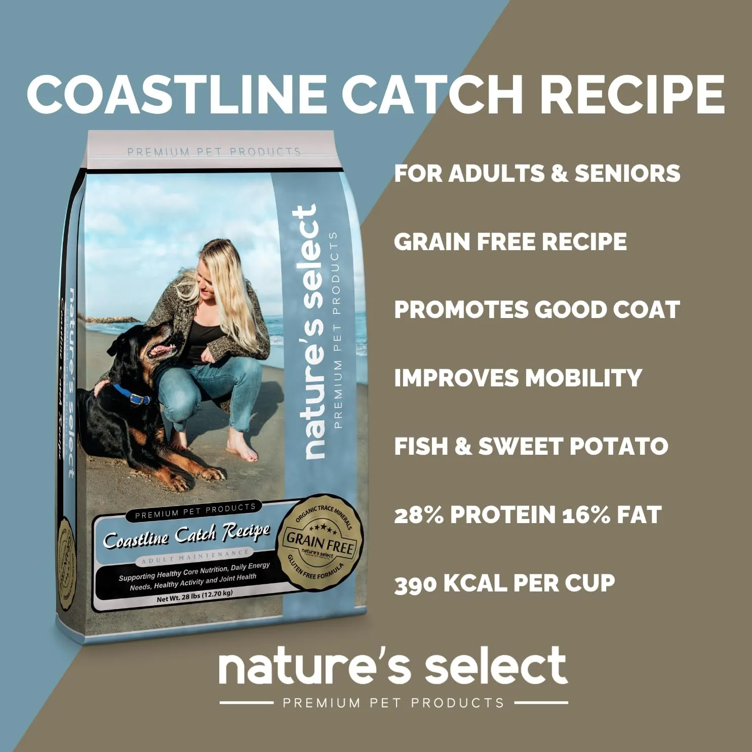 Nature's Select Coastline Catch Recipe - Grain Free Fish Adult Dry Dog Food (28 LBs)