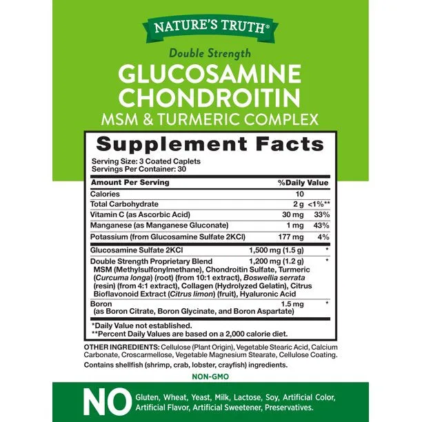 Nature's Truth Double Strength Glucosamine Chondroitin MSM Complex Caplets