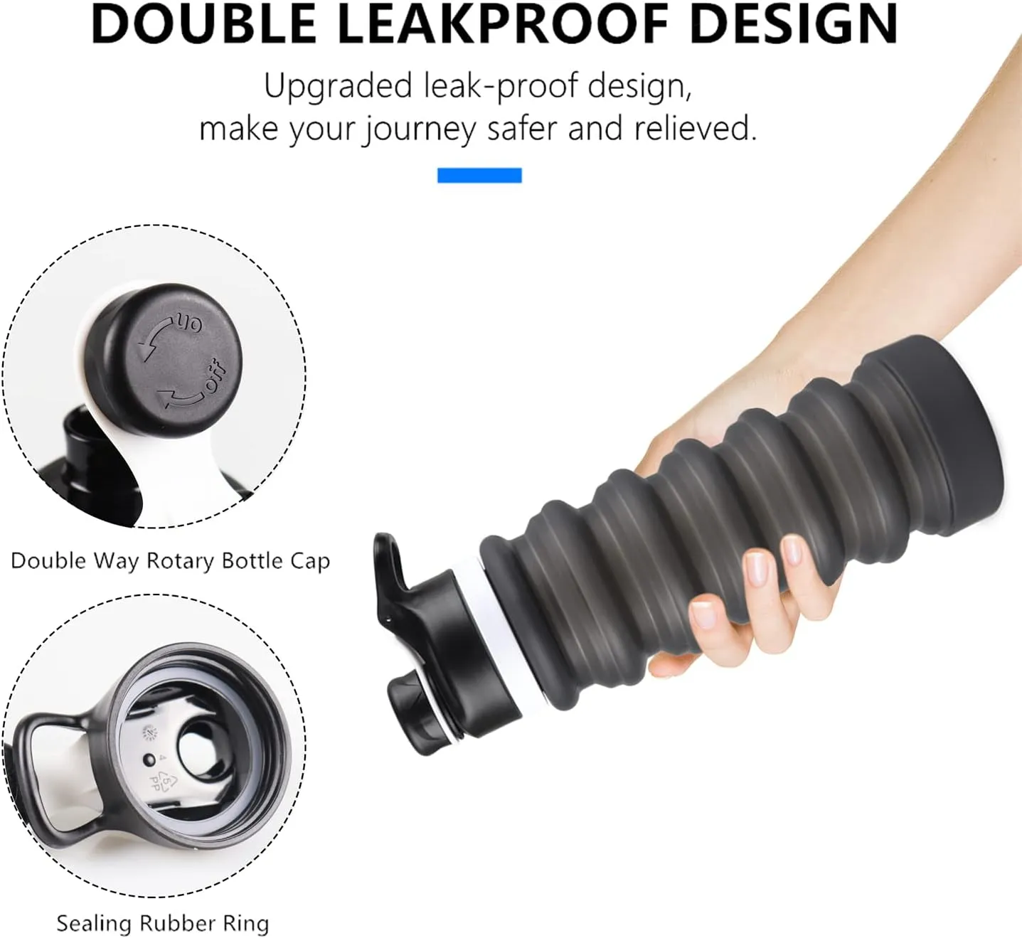Nefeeko Collapsible Water Bottle, 26oz Silicone Foldable Water Bottles Leakproof BPA Free Travel Water Bottles with Carabiner, Portable Sport Water Bottles for Camping,Hiking Outdoor Indoor Sport