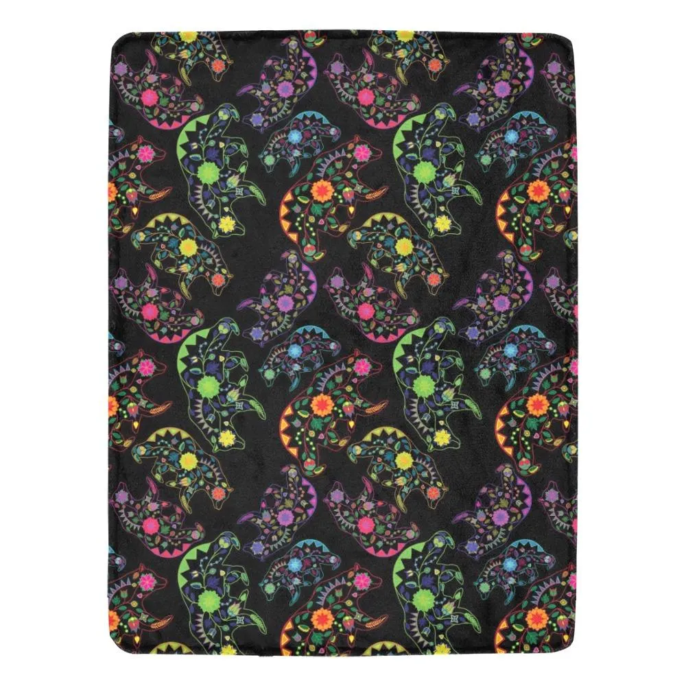 Neon Floral Bears Ultra-Soft Micro Fleece Blanket 60"x80"
