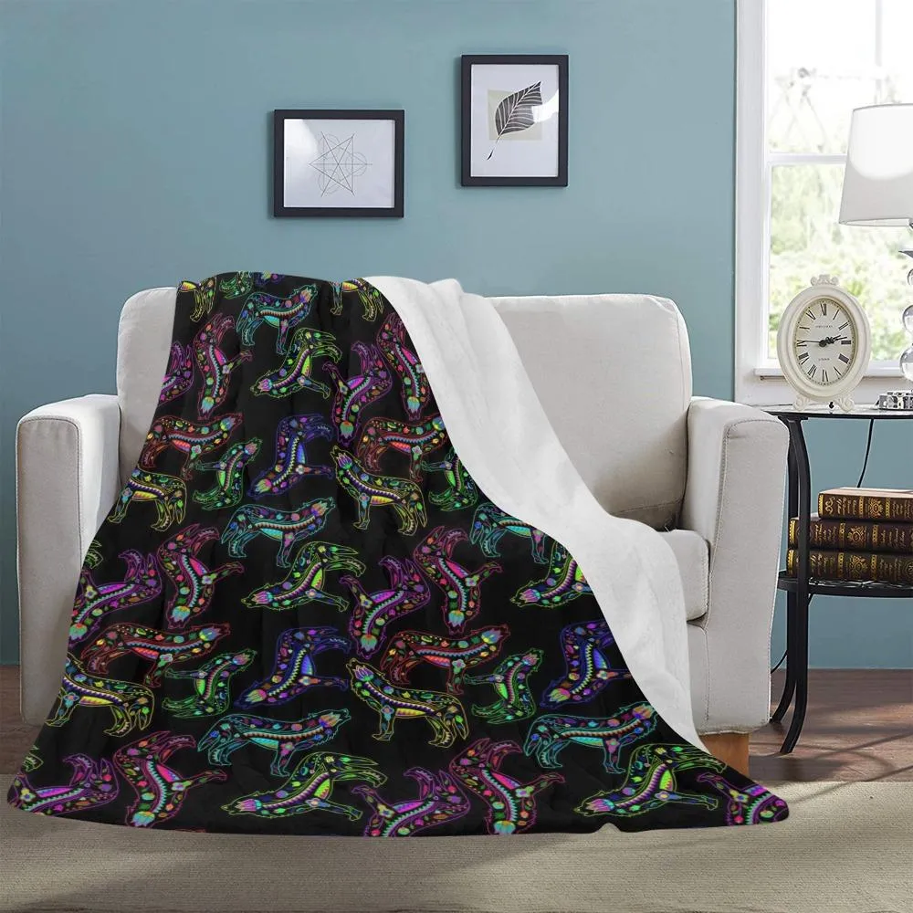 Neon Floral Wolves Ultra-Soft Micro Fleece Blanket 60"x80"