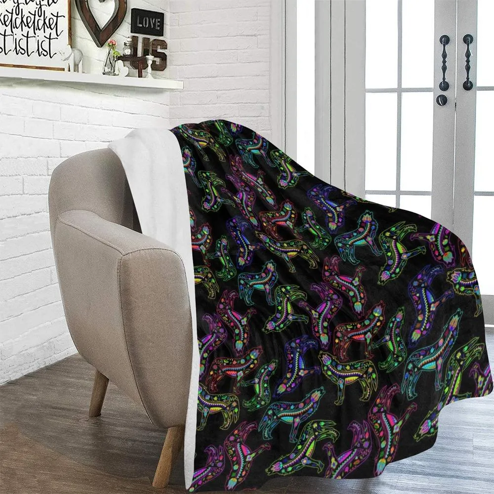 Neon Floral Wolves Ultra-Soft Micro Fleece Blanket 60"x80"