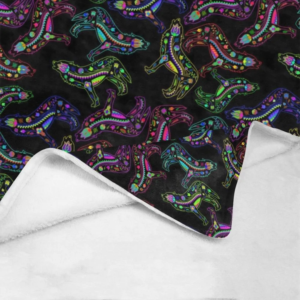 Neon Floral Wolves Ultra-Soft Micro Fleece Blanket 60"x80"