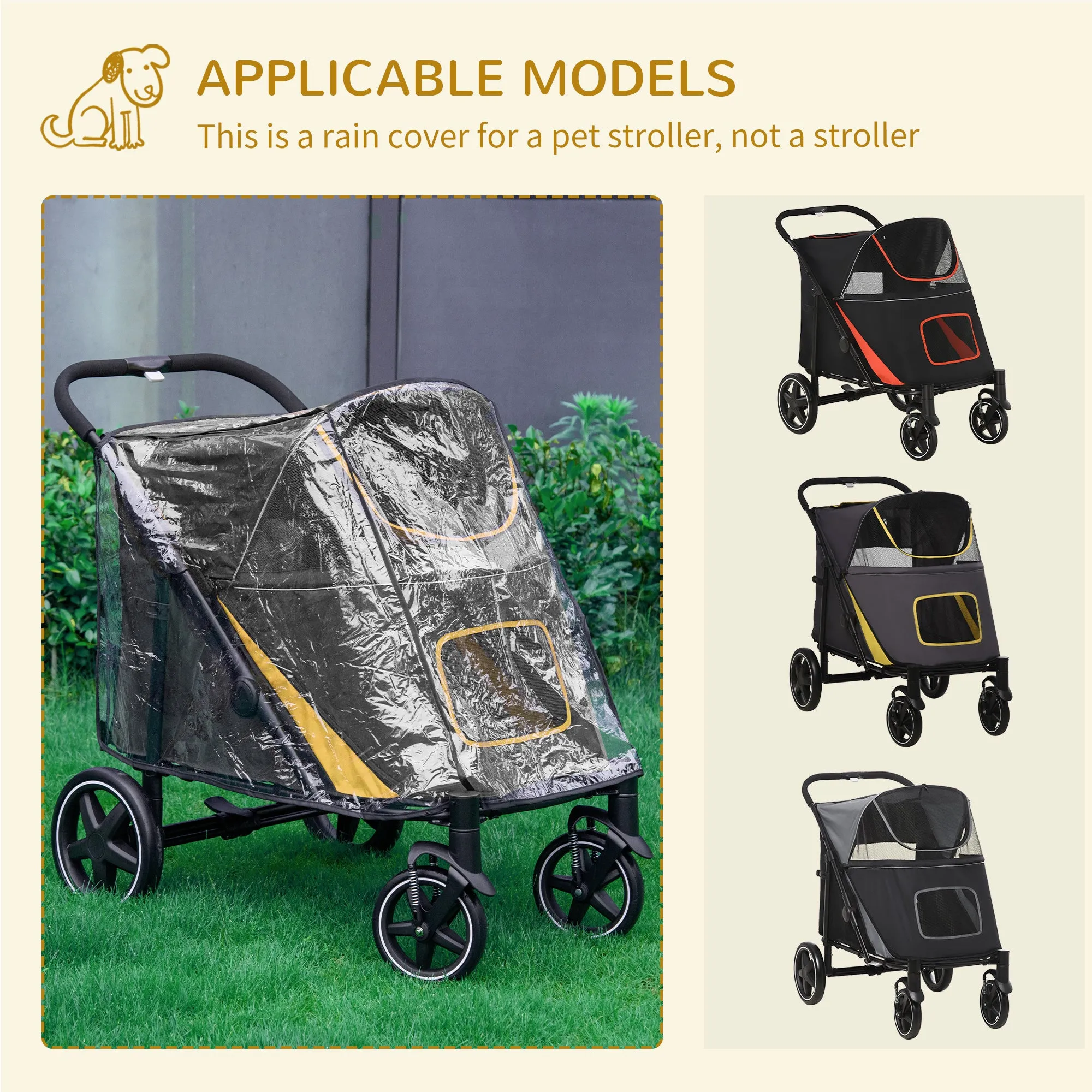 One-Click Foldable Pet Travel Stroller with Rain Cover, Cat Dog Pushchair with Universal Front Wheels, Shock Absorber, Storage Bags, Mesh Window, Safety Leash for Large and Medium Dogs (Grey)