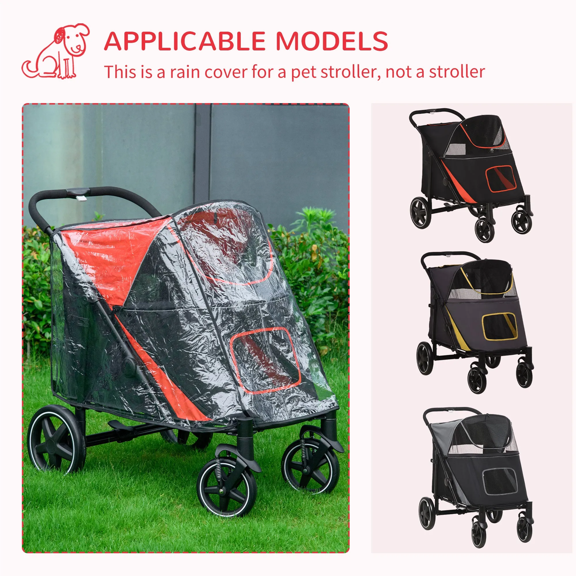 One-Click Foldable Pet Travel Stroller with Rain Cover, Cat Dog Pushchair with Universal Front Wheels, Shock Absorber, Storage Bags, Mesh Window, Safety Leash for Large and Medium Dogs (Red)