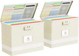 Oterri 2 Pack Fireproof Document Box With Lock, Portable File Safe Box Fireproof Waterproof For Letter Files, Collapsible Fireproof File Box With Handle (Beige, 2 Pack)