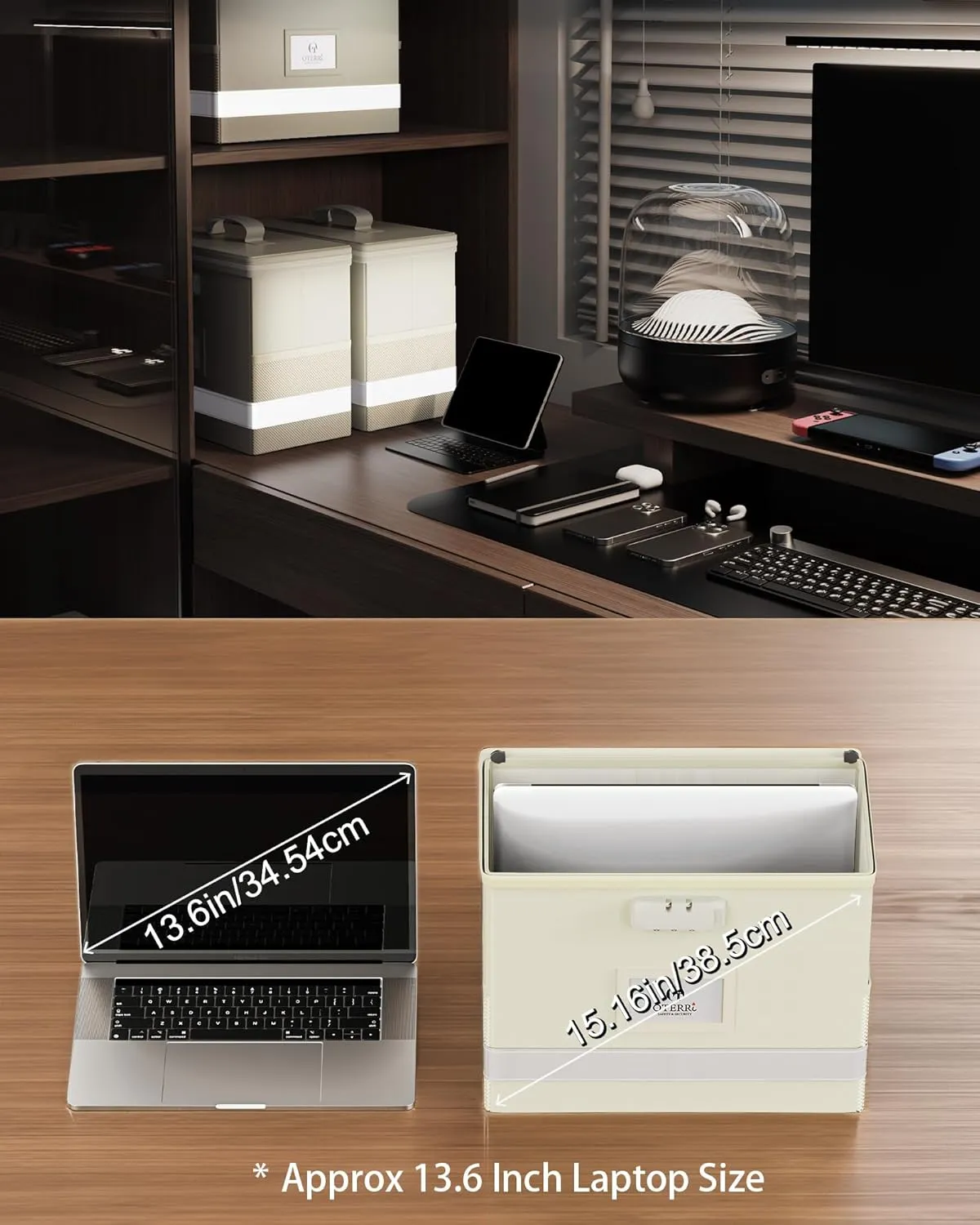 Oterri 2 Pack Fireproof Document Box With Lock, Portable File Safe Box Fireproof Waterproof For Letter Files, Collapsible Fireproof File Box With Handle (Beige, 2 Pack)