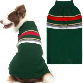 PAWCHIE Dog Sweater for Large Size Dog Girls Boys, Warm Coat Turtleneck Thick Dog Clothes with Leash Hole, Stretchy Knitted Dog Outfit for Small to Large Doggy Puppy Cat, Green L
