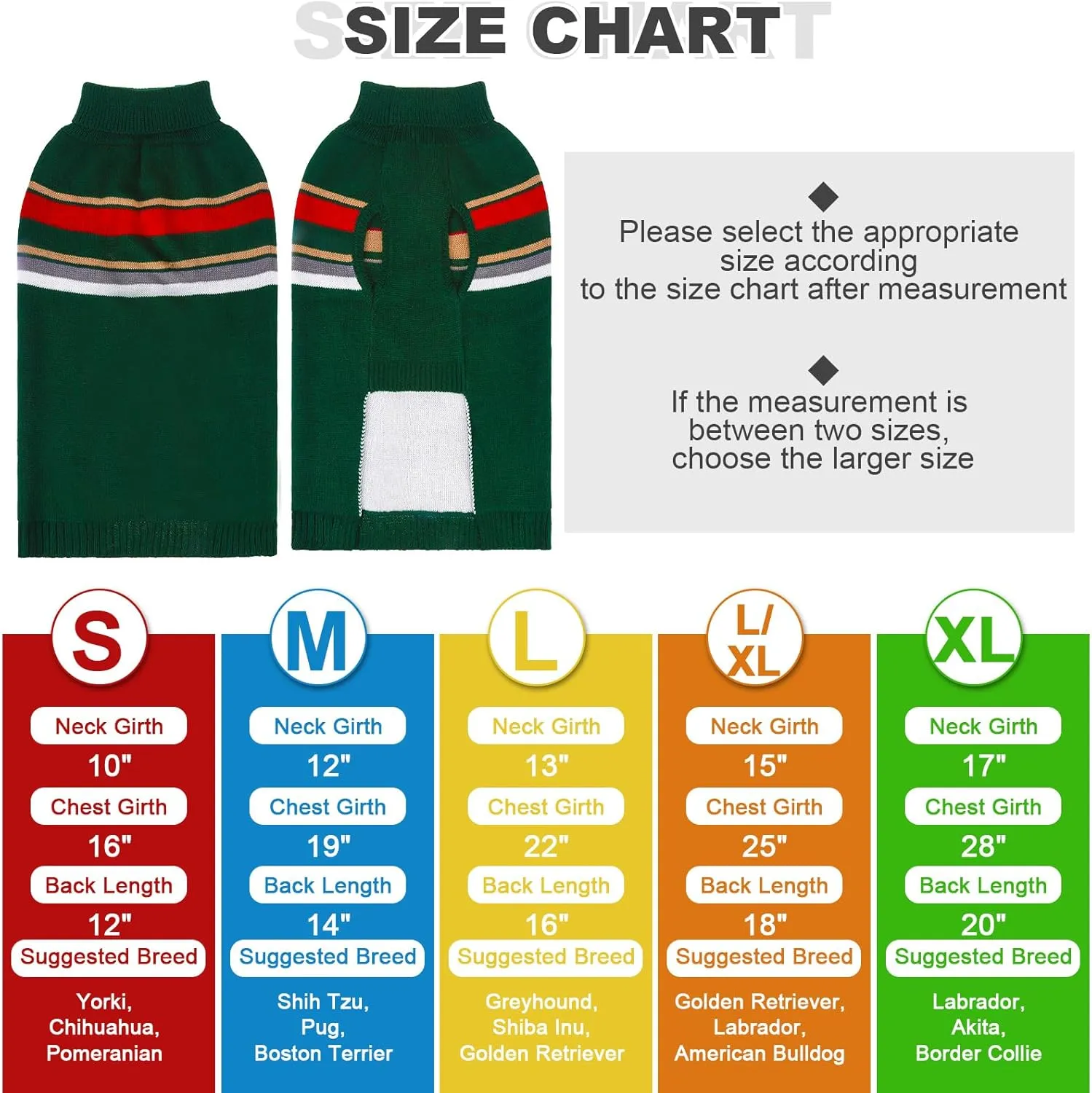 PAWCHIE Dog Sweater for Large Size Dog Girls Boys, Warm Coat Turtleneck Thick Dog Clothes with Leash Hole, Stretchy Knitted Dog Outfit for Small to Large Doggy Puppy Cat, Green L