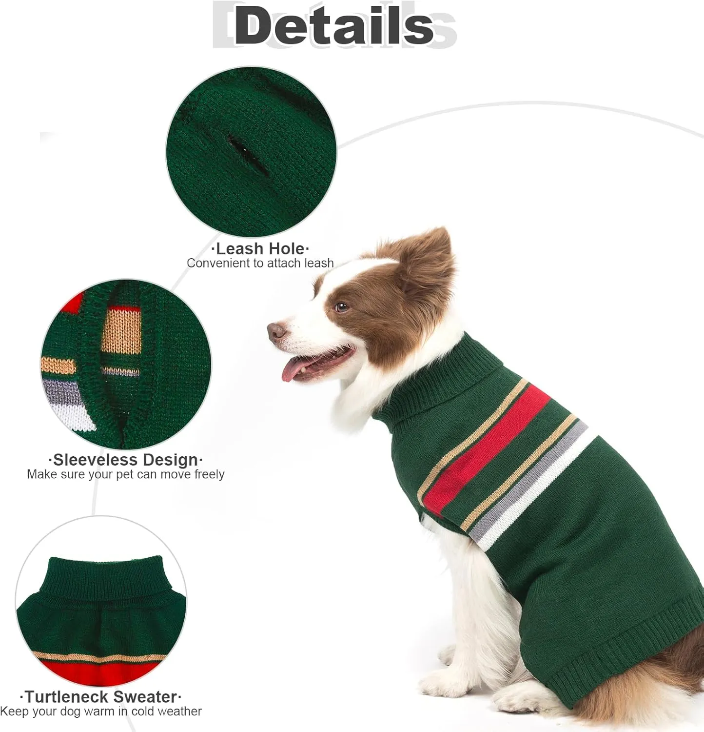 PAWCHIE Dog Sweater for Large Size Dog Girls Boys, Warm Coat Turtleneck Thick Dog Clothes with Leash Hole, Stretchy Knitted Dog Outfit for Small to Large Doggy Puppy Cat, Green L
