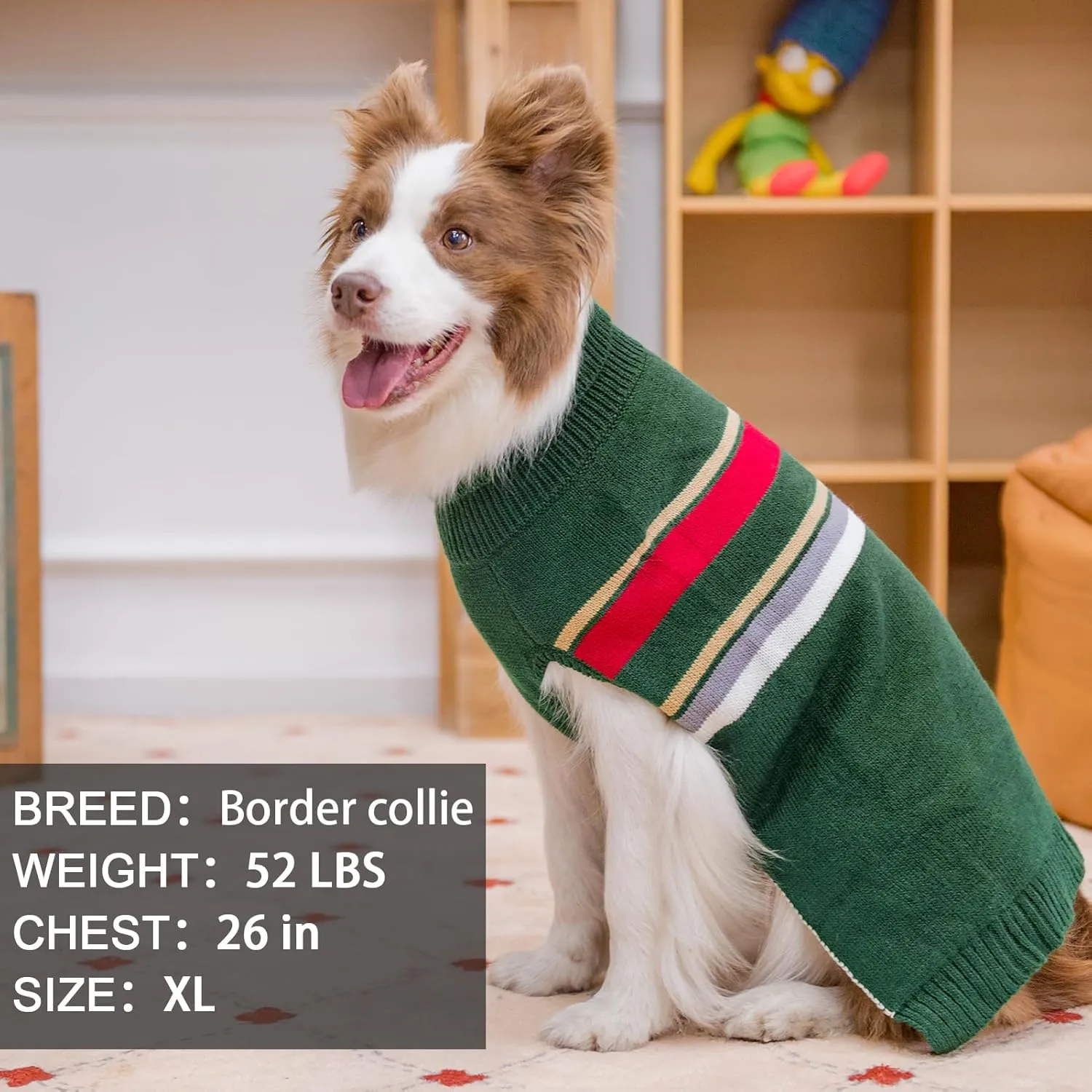 PAWCHIE Dog Sweater for Large Size Dog Girls Boys, Warm Coat Turtleneck Thick Dog Clothes with Leash Hole, Stretchy Knitted Dog Outfit for Small to Large Doggy Puppy Cat, Green L