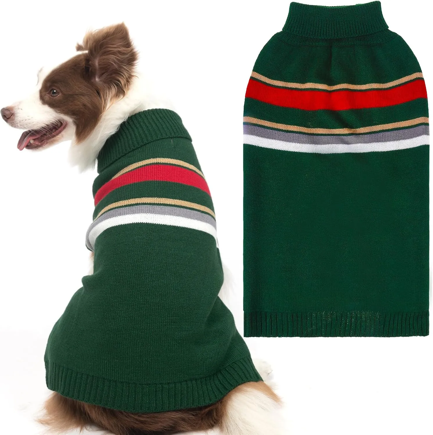 PAWCHIE Dog Sweater for Large Size Dog Girls Boys, Warm Coat Turtleneck Thick Dog Clothes with Leash Hole, Stretchy Knitted Dog Outfit for Small to Large Doggy Puppy Cat, Green L